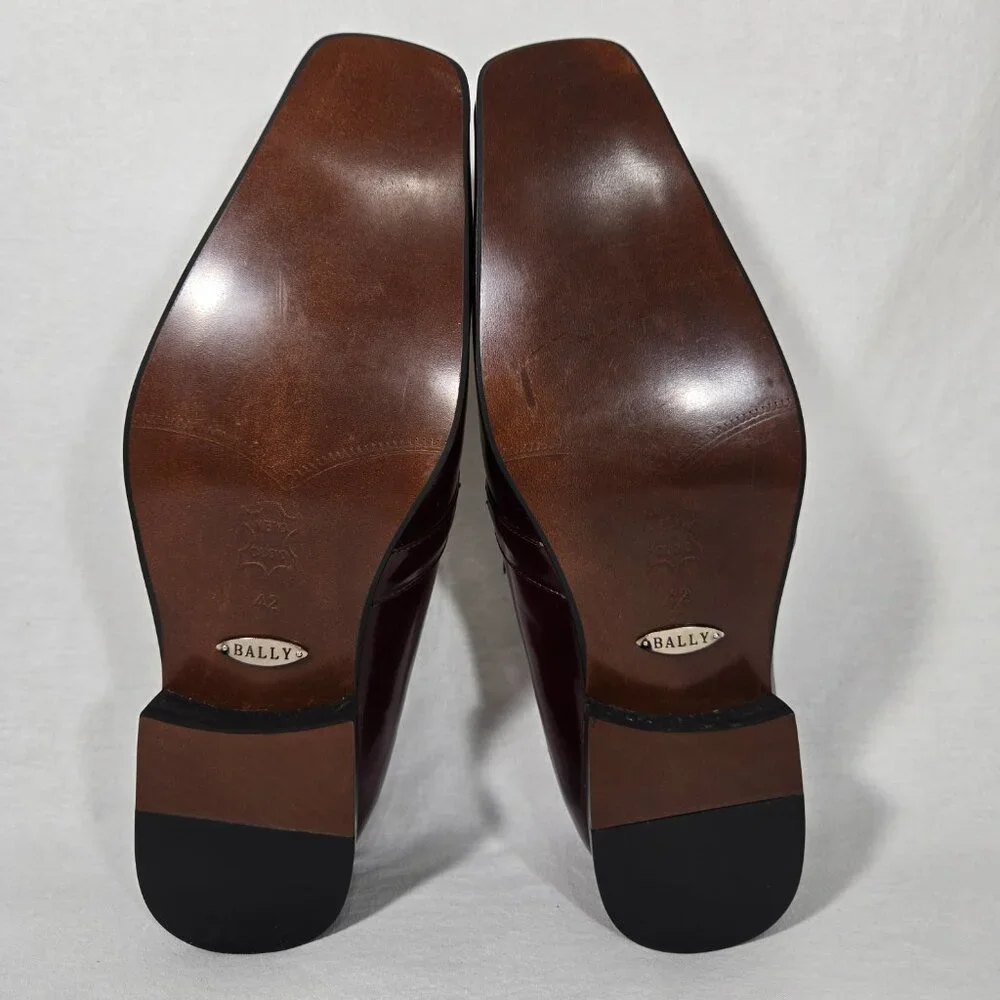 Vintage BALLY Rockabilly Red Wine Patent Leather Brown Crocodile Loafers Size 9B